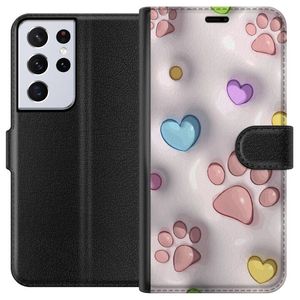 Samsung Galaxy S21 Ultra 5G Svart Plånboksfodral Fluffiga Tassar