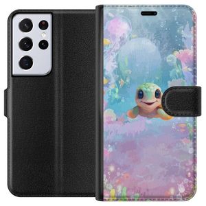 Samsung Galaxy S21 Ultra 5G Sort Lommebokdeksel Glad Sköldpadda