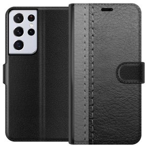 Samsung Galaxy S21 Ultra 5G Sort Lommebokdeksel Grått Fake Läder