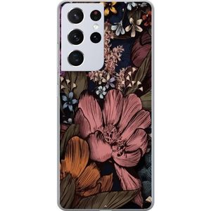 Samsung Galaxy S21 Ultra 5G Transparent Mobilskal Tecknade blommor