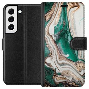 Samsung Galaxy S22 5G Musta Lompakkokotelo Grön / Guld marmor