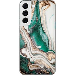 Samsung Galaxy S22 5G Läpinäkyvä Puhelinkotelo Grön / Guld marmor
