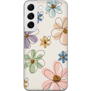 Samsung Galaxy S22 5G Transparent Mobilskal Tecknade Blommor