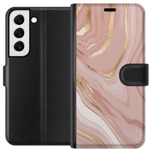 Samsung Galaxy S22+ 5G Svart Plånboksfodral Ljusrosa marmor
