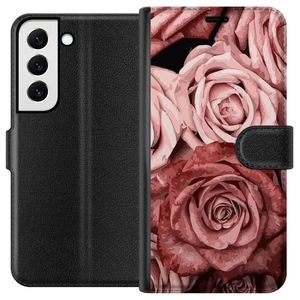 Samsung Galaxy S22+ 5G Svart Plånboksfodral Rosmönster