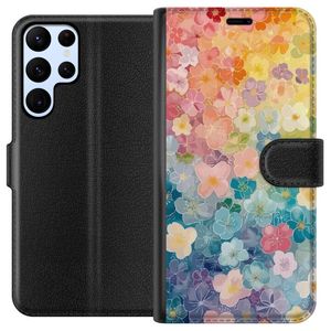 Samsung Galaxy S22 Ultra 5G Sort Lommebokdeksel Miniatyrblommor