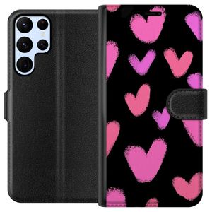 Samsung Galaxy S22 Ultra 5G Svart Plånboksfodral Hjärtan Stora