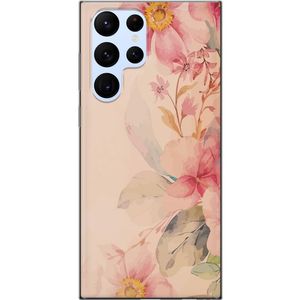 Samsung Galaxy S22 Ultra 5G Transparent Mobilskal Färgsprakande Blommor