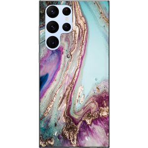 Samsung Galaxy S22 Ultra 5G Läpinäkyvä Puhelinkotelo Lila marmor