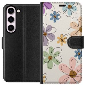 Samsung Galaxy S23 Svart Plånboksfodral Tecknade Blommor