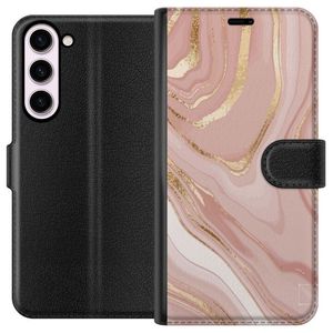 Samsung Galaxy S23+ Svart Plånboksfodral Ljusrosa marmor