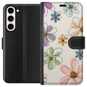 Samsung Galaxy S23+ Svart Plånboksfodral Tecknade Blommor
