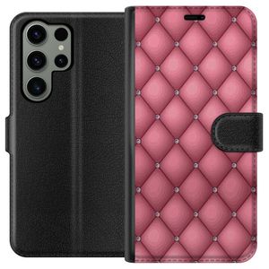 Samsung Galaxy S23 Ultra Svart Plånboksfodral Exklusivt Rosa Mönster