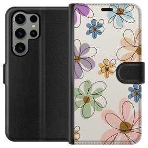 Samsung Galaxy S23 Ultra Svart Plånboksfodral Tecknade Blommor