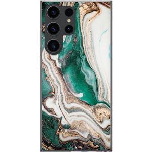 Samsung Galaxy S24 Ultra Transparent Mobilskal Grön / Guld marmor