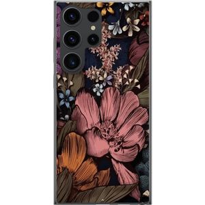 Samsung Galaxy S24 Ultra Transparent Mobilskal Tecknade blommor