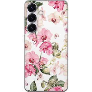 Samsung Galaxy S25 Transparent Mobilskal Rosa blommor