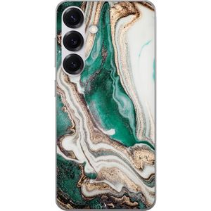 Samsung Galaxy S25 Transparent Mobilskal Grön / Guld marmor