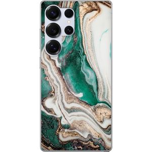 Samsung Galaxy S25 Ultra Transparent Mobilskal Grön / Guld marmor