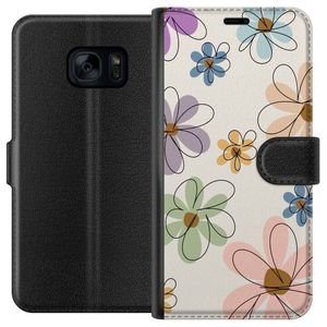 Samsung Galaxy S7 Svart Plånboksfodral Tecknade Blommor