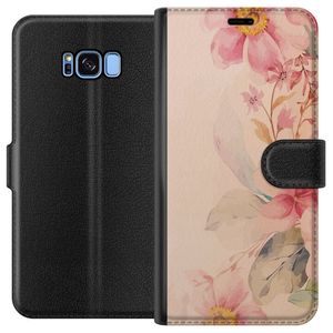 Samsung Galaxy S8 Musta Lompakkokotelo Färgsprakande Blommor