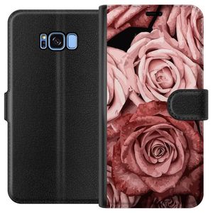 Samsung Galaxy S8 Svart Plånboksfodral Rosmönster
