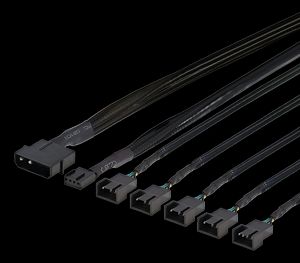 PWM-tuuletin splitter, 4-pin uros - 5x4-pin naaras, Molex, musta