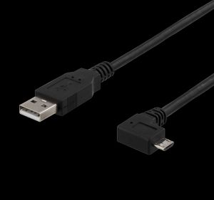 USB-A til Micro USB kabel venstrevendt 2 meter - sort
