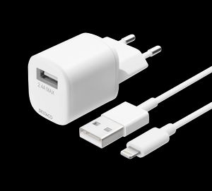 Deltaco-seinälaturi USB-A-Lightning-kaapelilla – valkoinen