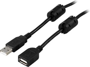USB 2.0 forlænger kabel, han til hun, 2 meter, med ferrit, sort