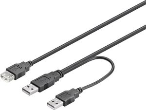 USB Y-kabel 2xUSB-A (hane) till 1xUSB-A (hona) 0,3 meter svart