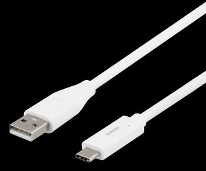 USB-C to USB-A -kaapeli 2m 3A valkoinen