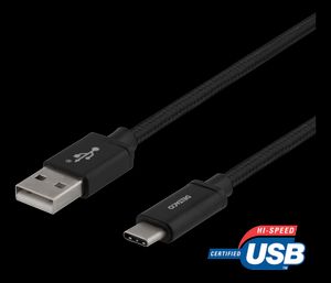 USB-A til USB-C-kabel 1m flettet svart