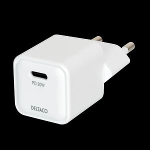 Deltaco USB-C mini-seinälaturi 20W – Valkoinen