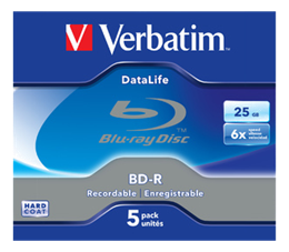 Verbatim BD-R SL Datalife, 25GB, 6x hastighet, 5-pakk, BD-R