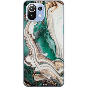 Xiaomi 11 Lite 5G NE Transparent Mobilskal Grön / Guld marmor