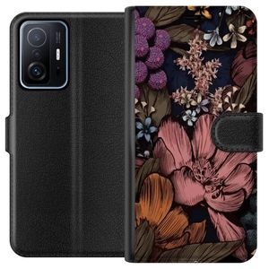 Xiaomi 11T Musta Lompakkokotelo Tecknade blommor