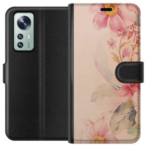 Xiaomi 12 Sort Tegnebogsetui Färgsprakande Blommor