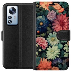 Xiaomi 12 Pro Svart Plånboksfodral Färglada blommor