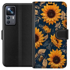Xiaomi 12T Svart Plånboksfodral Solrosor