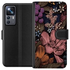 Xiaomi 12T Svart Plånboksfodral Tecknade blommor