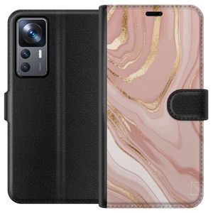 Xiaomi 12T Pro Svart Plånboksfodral Ljusrosa marmor