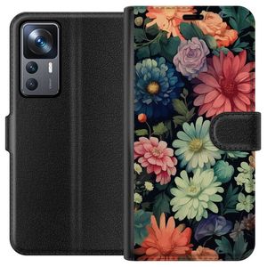 Xiaomi 12T Pro Svart Plånboksfodral Färglada blommor