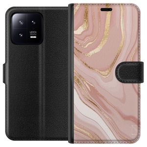 Xiaomi 13 Svart Plånboksfodral Ljusrosa marmor