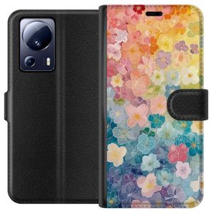Xiaomi 13 Lite Svart Plånboksfodral Miniatyrblommor