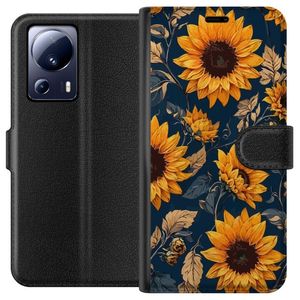 Xiaomi 13 Lite Svart Plånboksfodral Solrosor