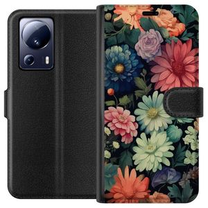 Xiaomi 13 Lite Svart Plånboksfodral Färglada blommor