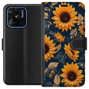 Xiaomi Redmi 10C Svart Plånboksfodral Solrosor