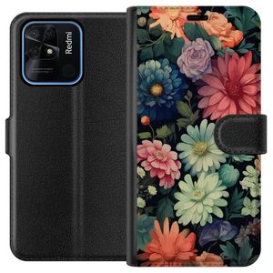 Xiaomi Redmi 10C Sort Lommebokdeksel Färglada blommor