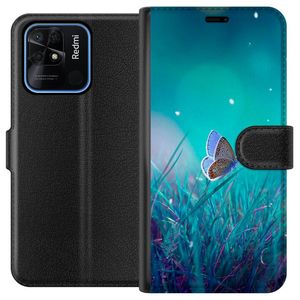 Xiaomi Redmi 10C Svart Plånboksfodral Blå fjäril